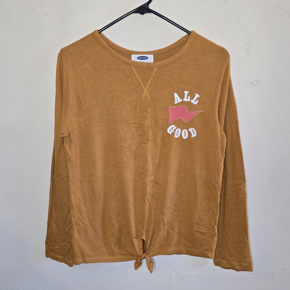 Old Navy Long Sleeve Graphic Tie Front Tee Girls Size XL Pumpkin Spice Cropped